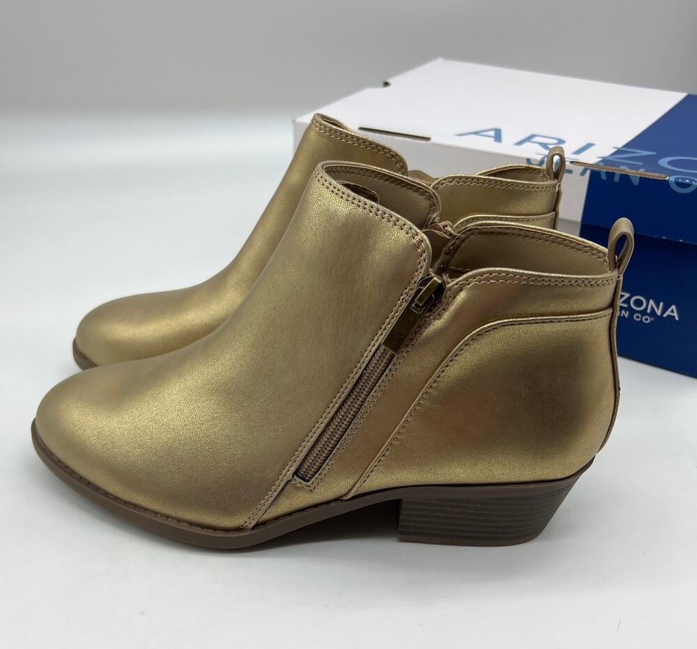Arizona Jean Co Womens Castle Stacked Heel Booties Gold Size 9.5 W